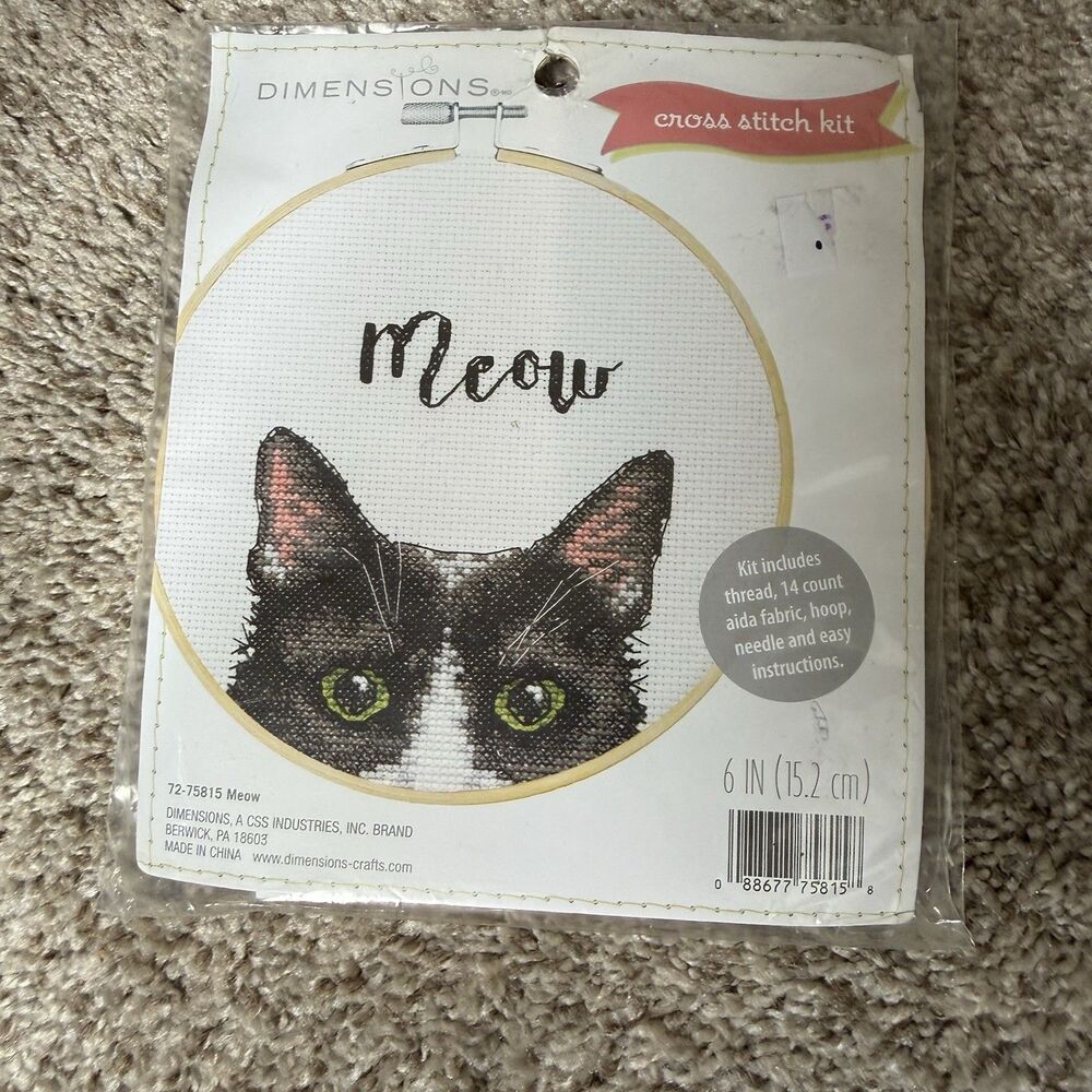 Dimensions Meow Counted Cross Stitch in 6" Hoop #72-75815 New in Package